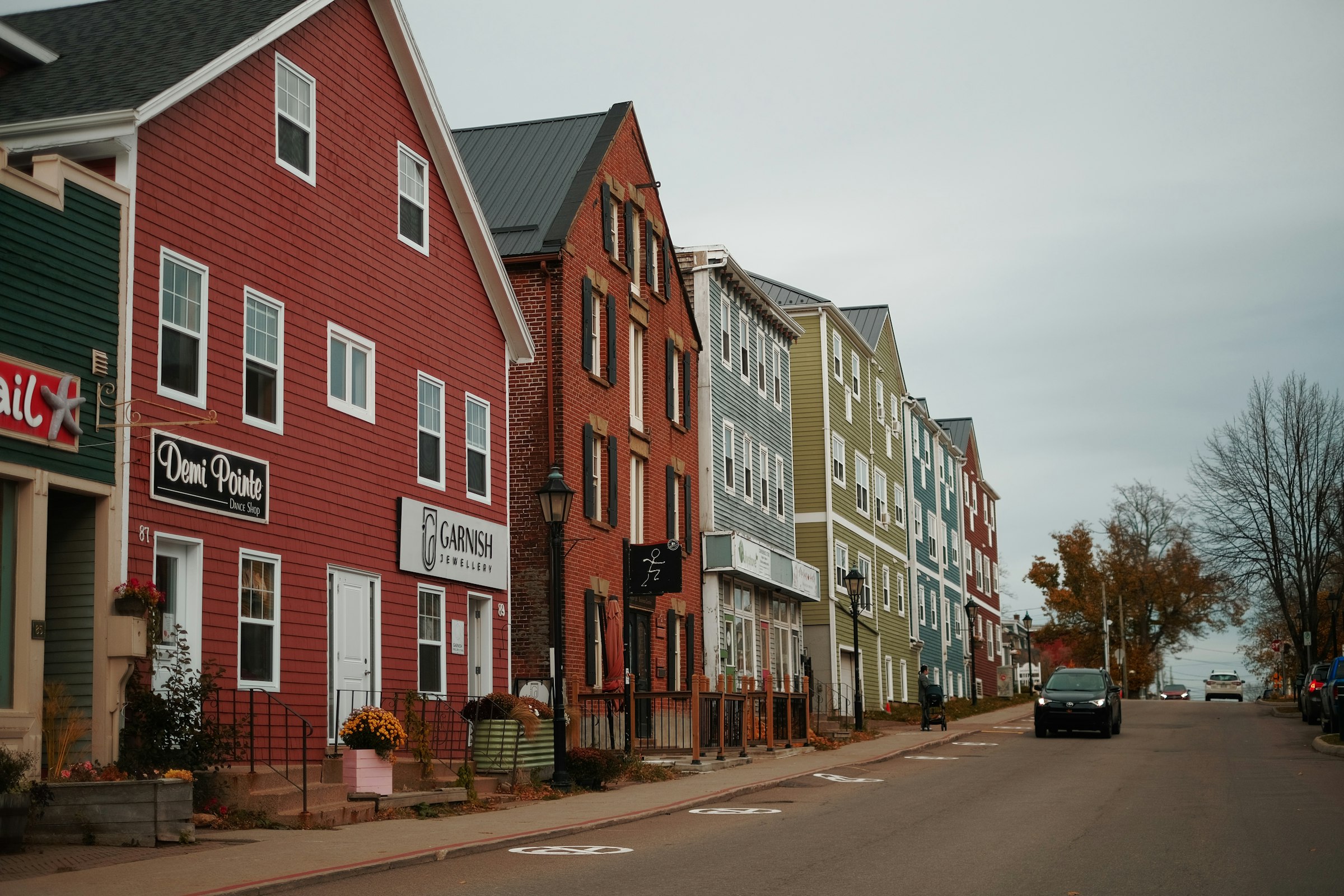 A row of houses on a residential street in Charlottetown, Prince Edward Island