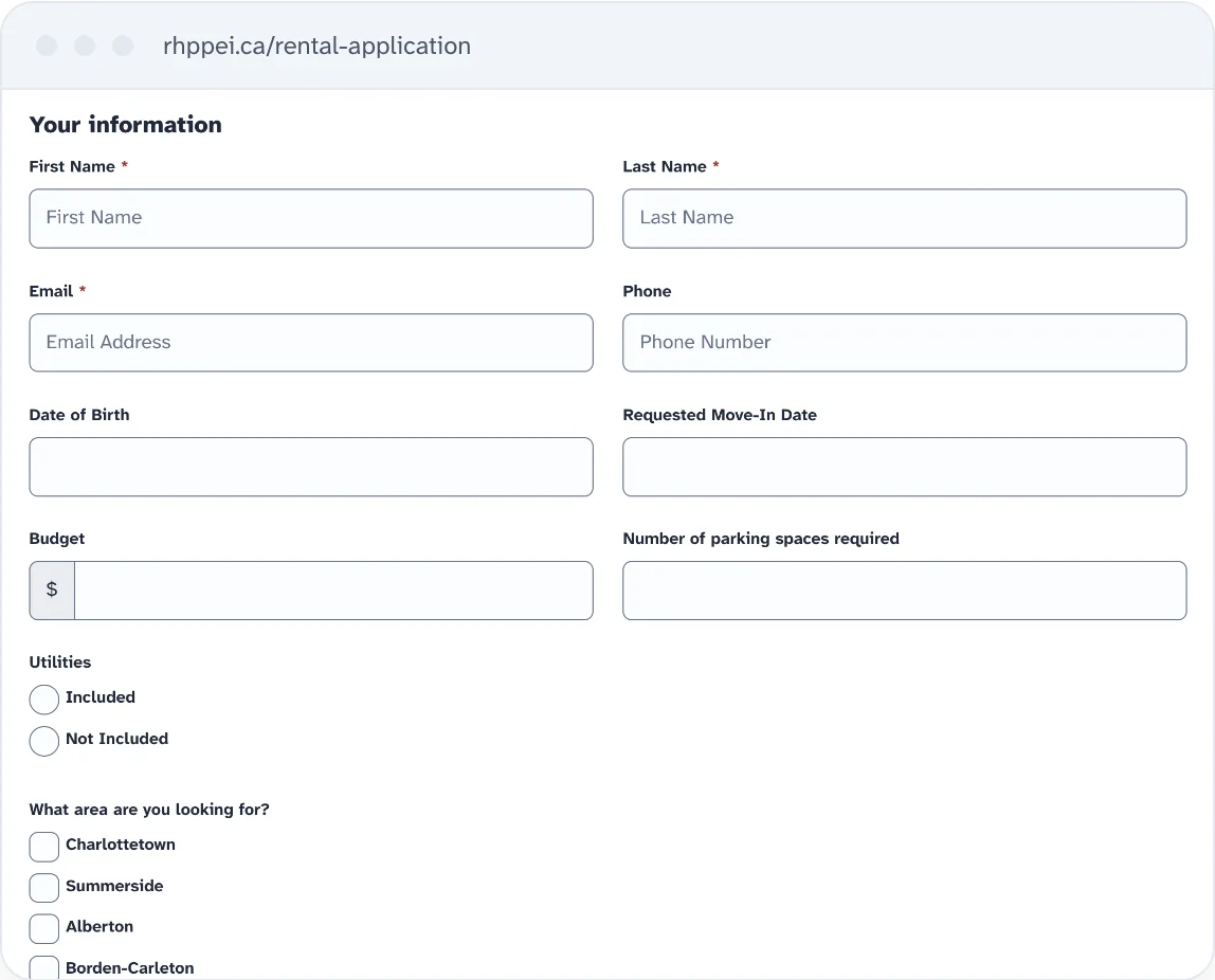 The RHPPEI rental application form